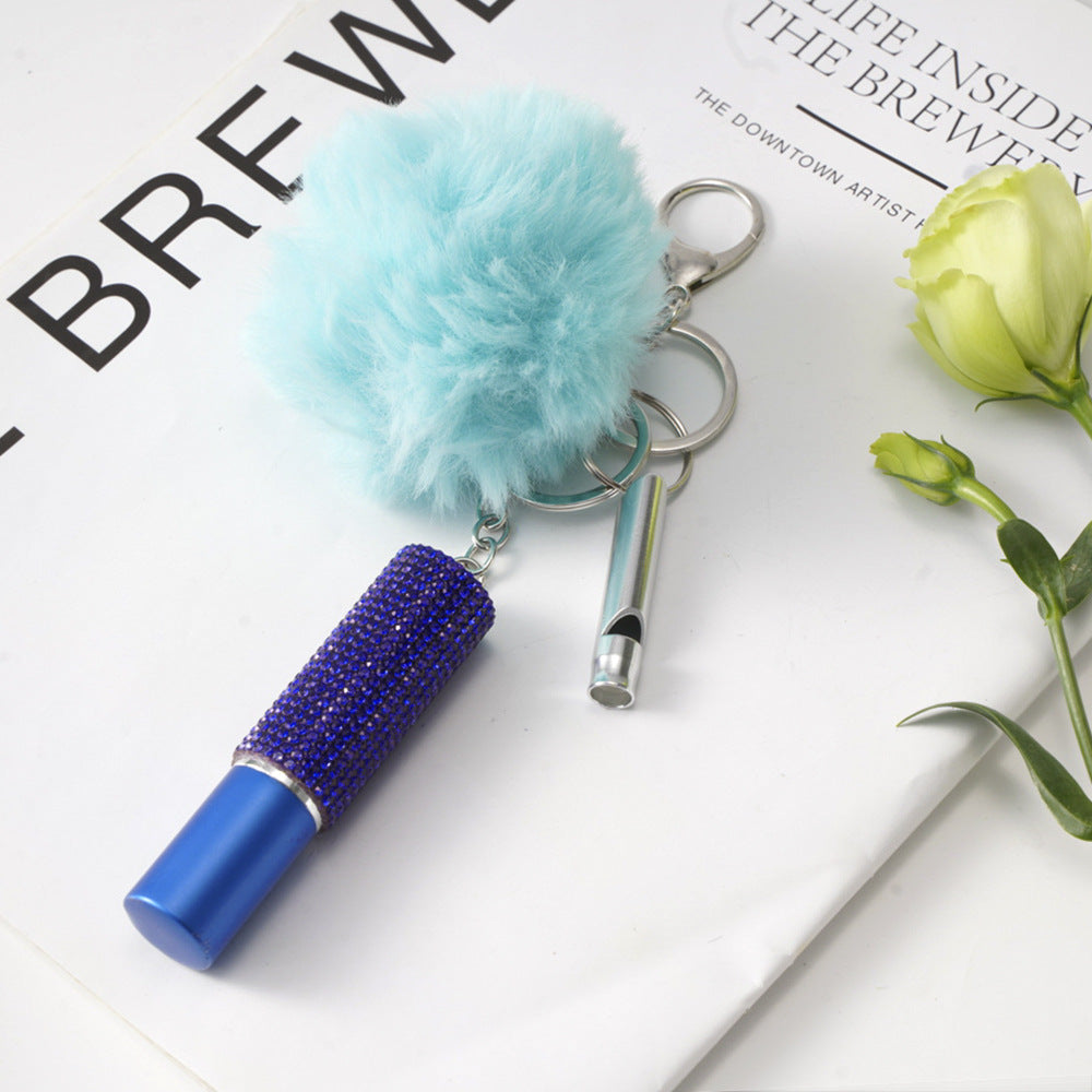 Wholesale Fur Ball Rhinestone Perfume Bottle Whistle Combination Keychain